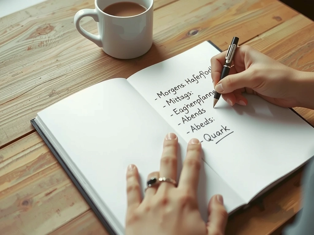 Handgeschriebener Ernährungsplan im Notizbuch